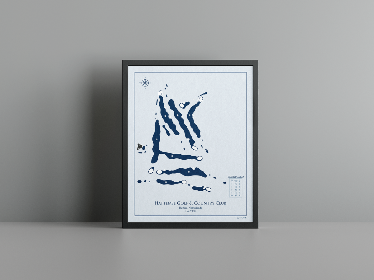 Hattemse Golf & Country Club golf course print, blue frame