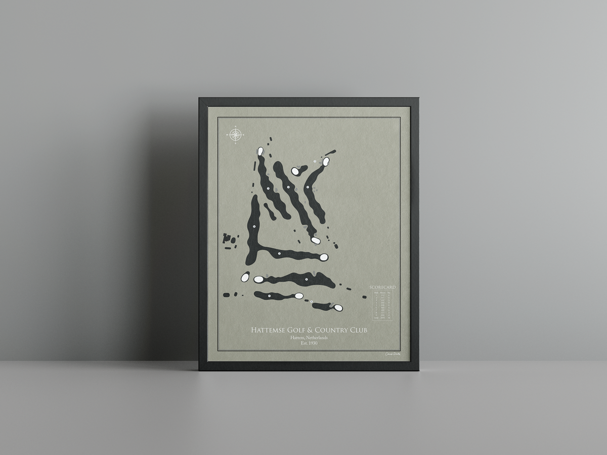Hattemse Golf & Country Club golf course print, brown frame