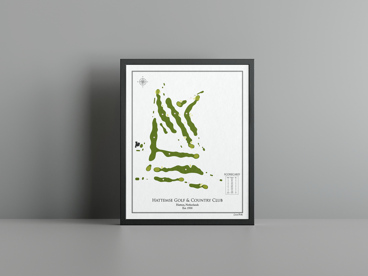 Hattemse Golf & Country Club golf course print, white frame
