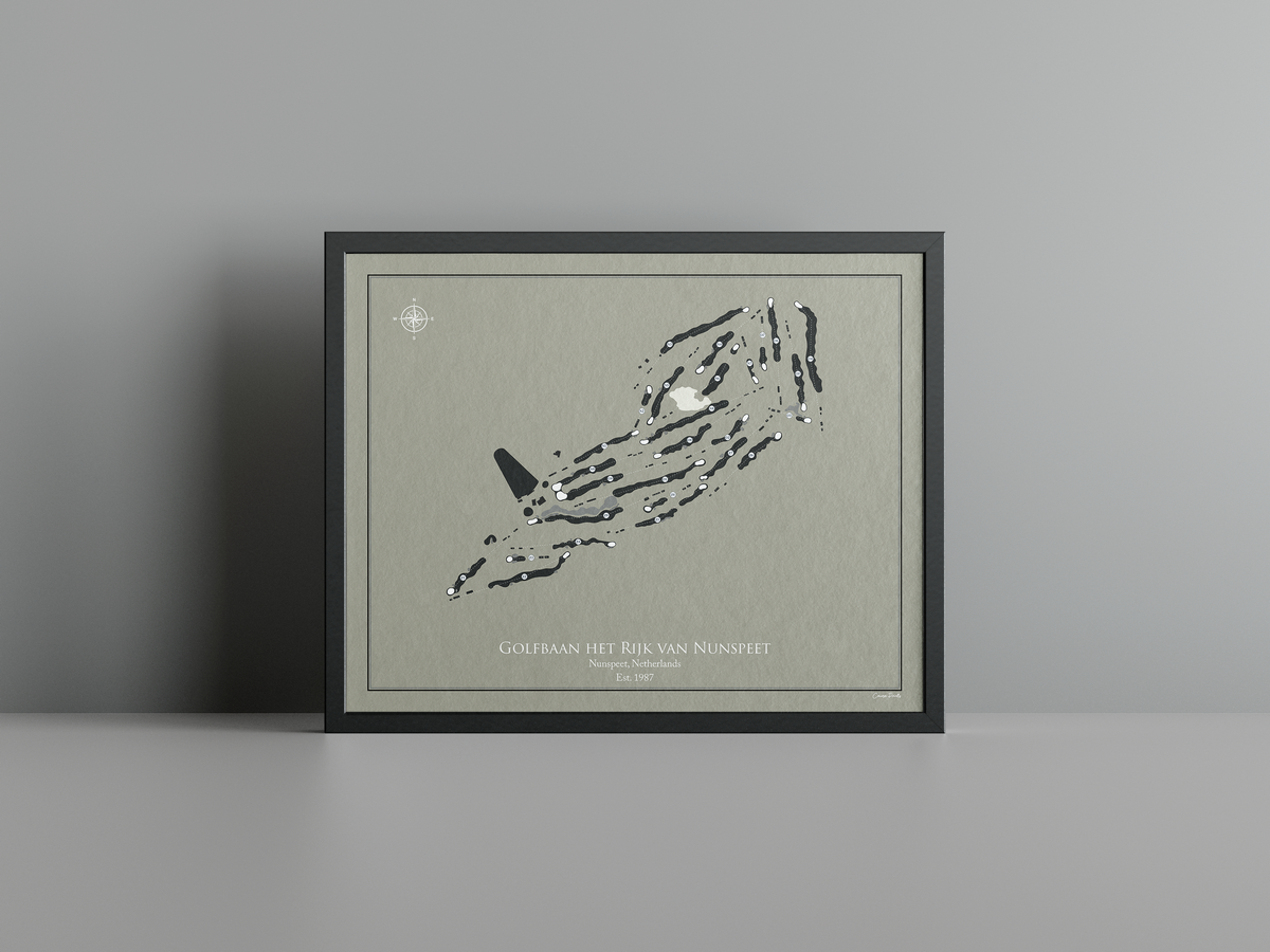 Het Rijk van Nunspeet golf course print, brown frame