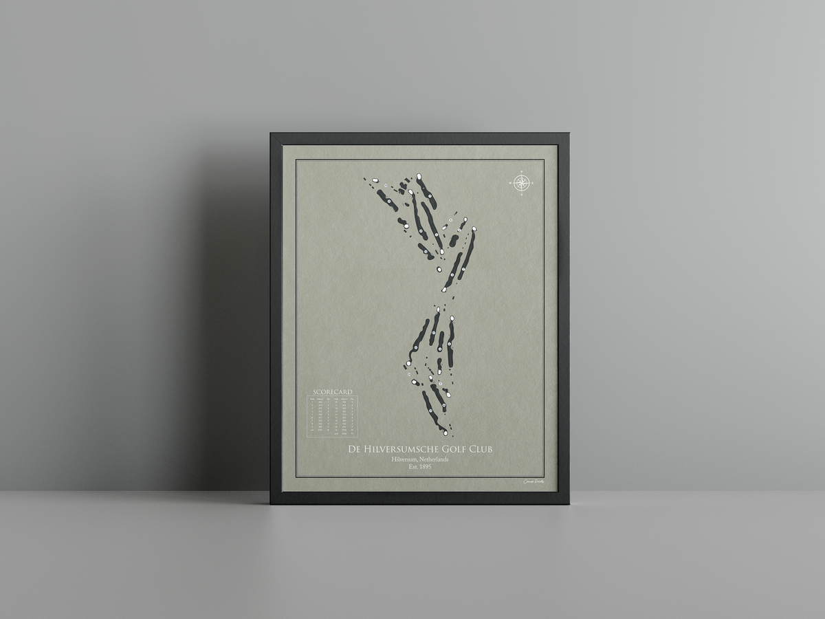 Hilversumsche Golf Club golf course print, brown frame