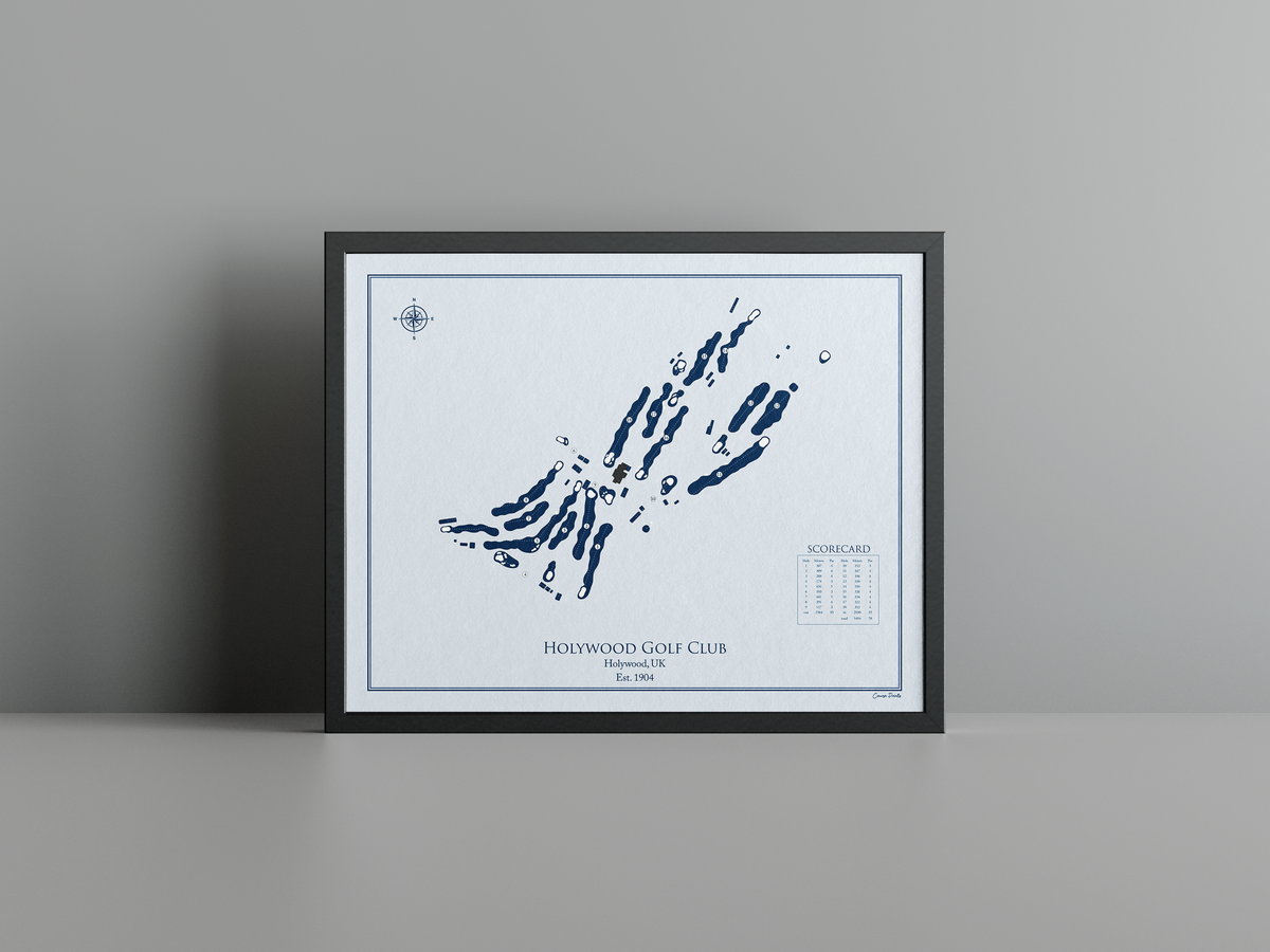 Holywood Golf Club golf course print, blue frame