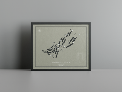 Holywood Golf Club golf course print, brown frame