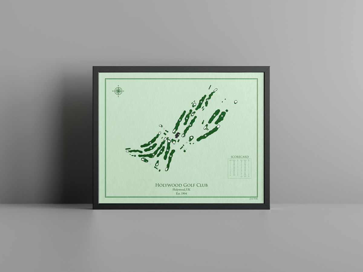 Holywood Golf Club golf course print, green frame
