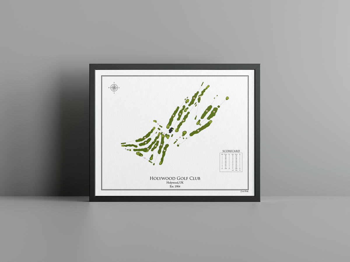 Holywood Golf Club golf course print, white frame