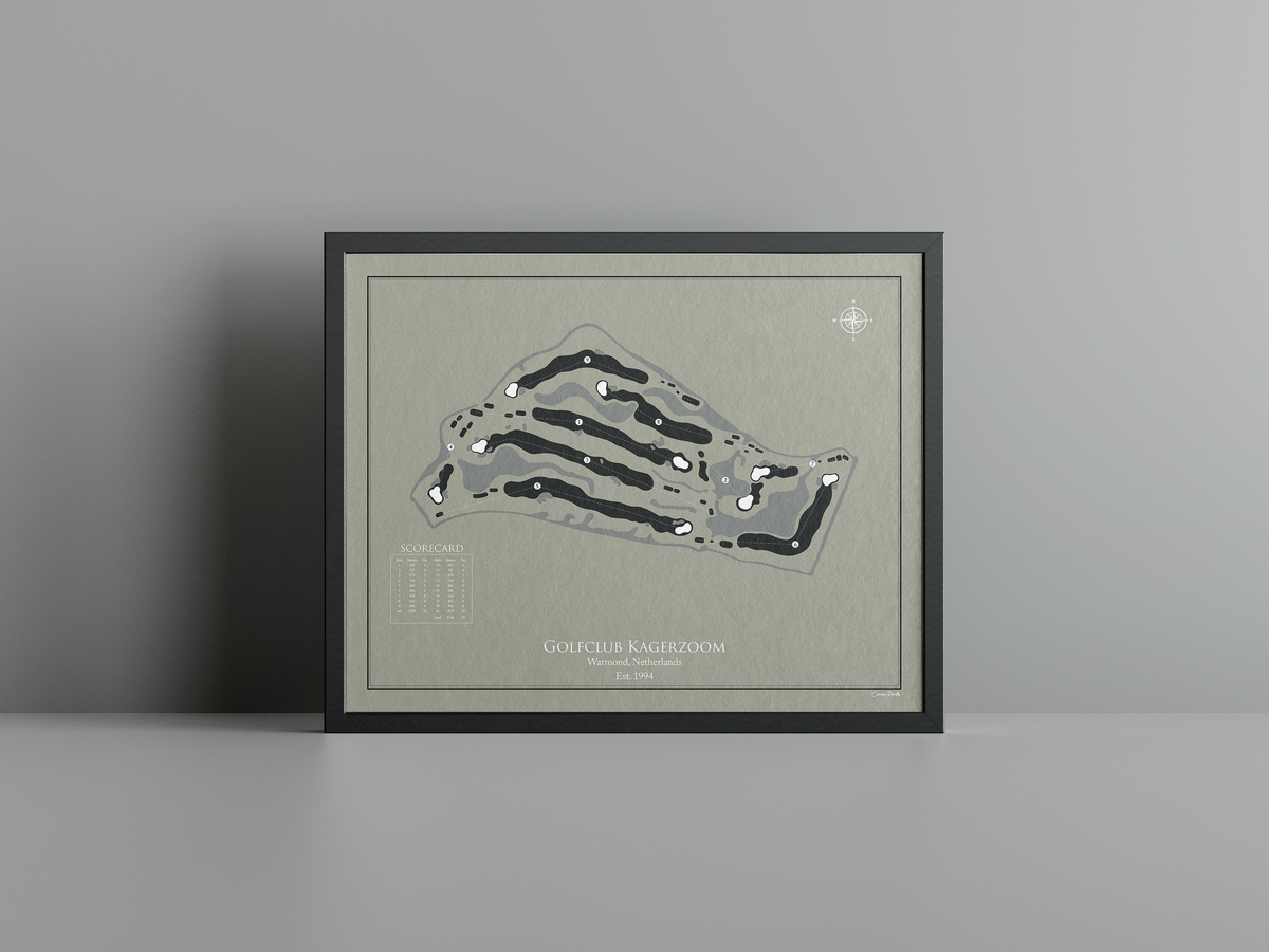 Kagerzoom Golf Club golf course print, brown frame