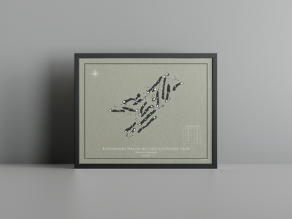 Koninklijke Haagsche Golf & Country Club golf course print, brown frame