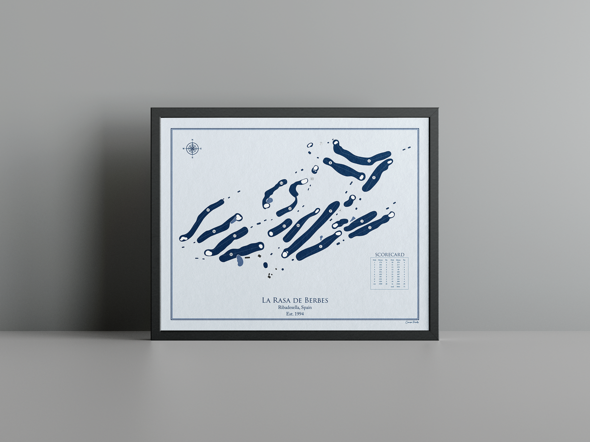 La Rasa de Berbes golf course print, blue frame