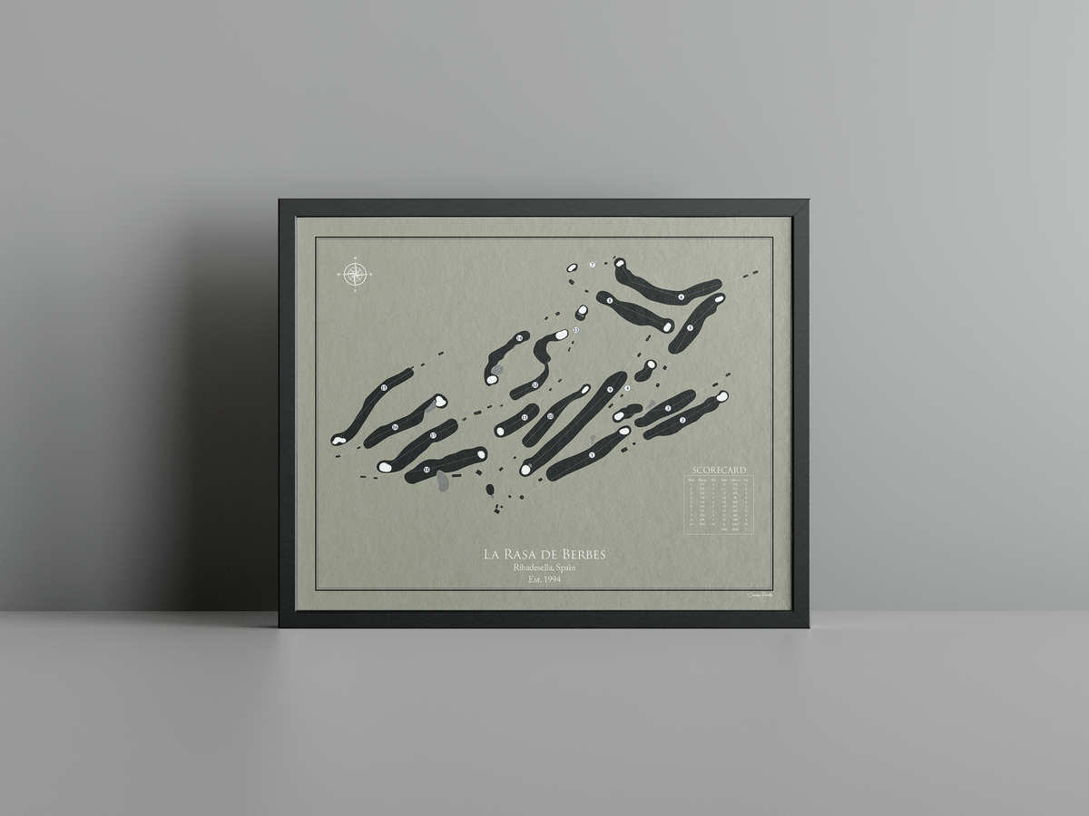 La Rasa de Berbes golf course print, brown frame
