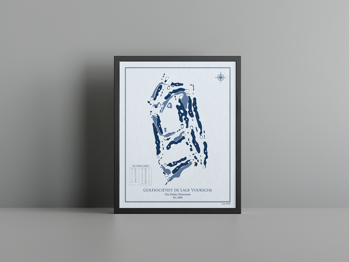 Lage Vuursche Golf Club golf course print, blue frame