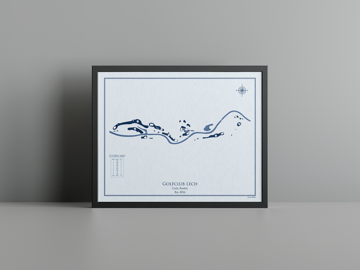 Lech Golf Club golf course print, blue frame