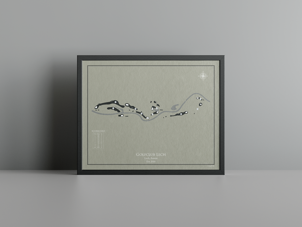 Lech Golf Club golf course print, brown frame