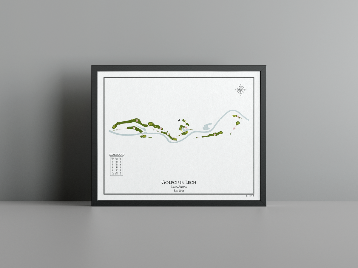 Lech Golf Club golf course print, white frame