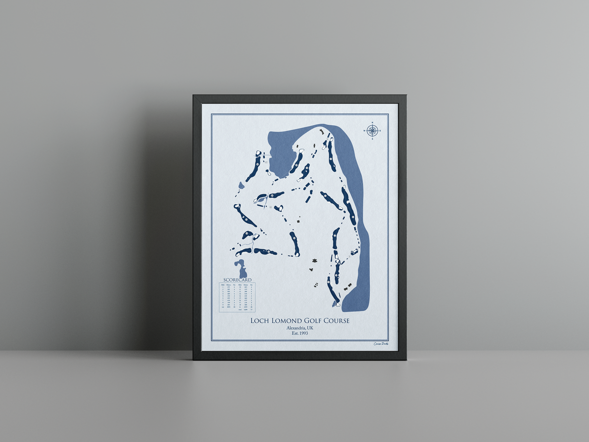 Loch Lomond Golf Club golf course print, blue frame