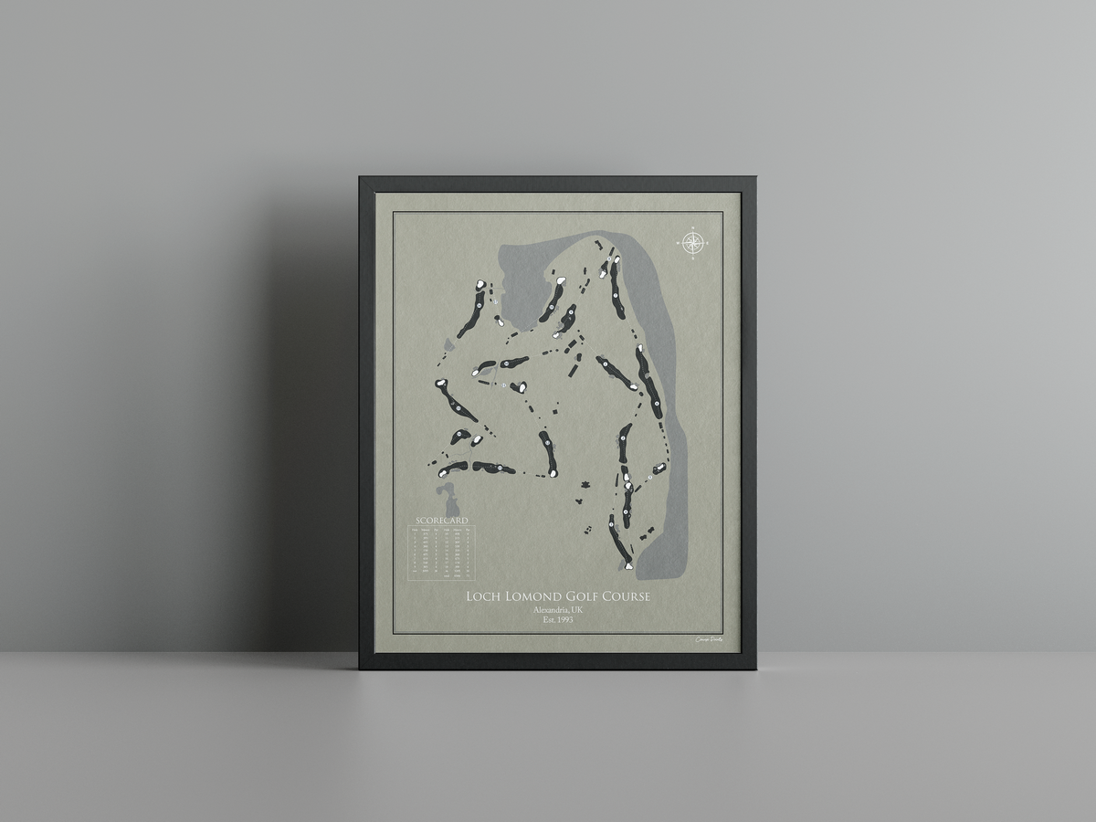 Loch Lomond Golf Club golf course print, brown frame