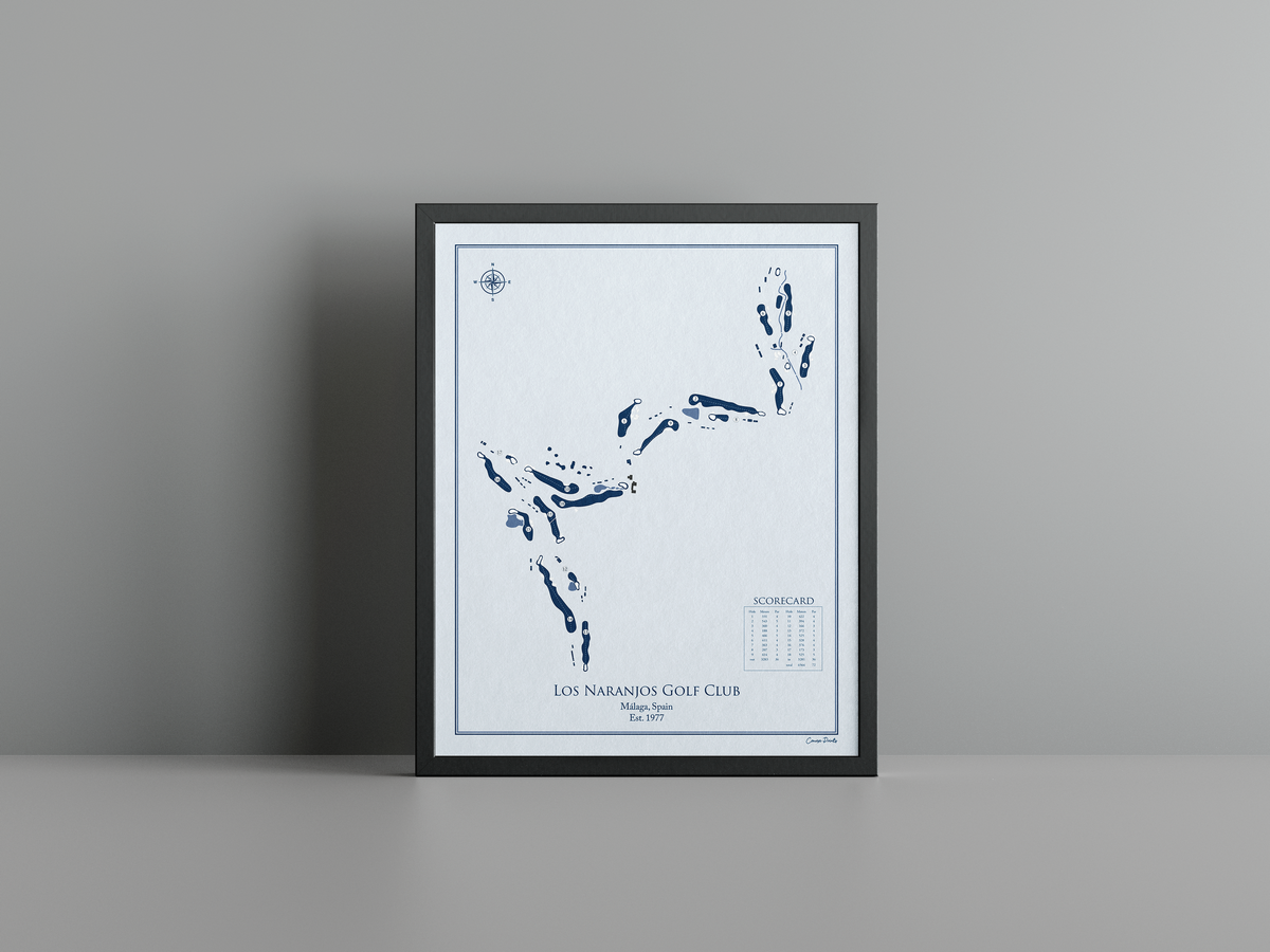 Los Naranjos Golf Club golf course print, blue frame