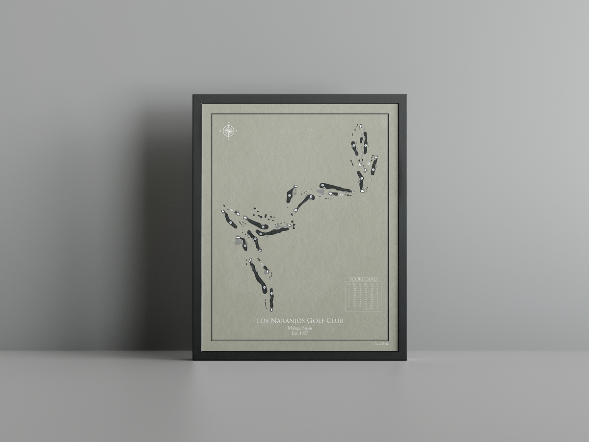 Los Naranjos Golf Club golf course print, brown frame
