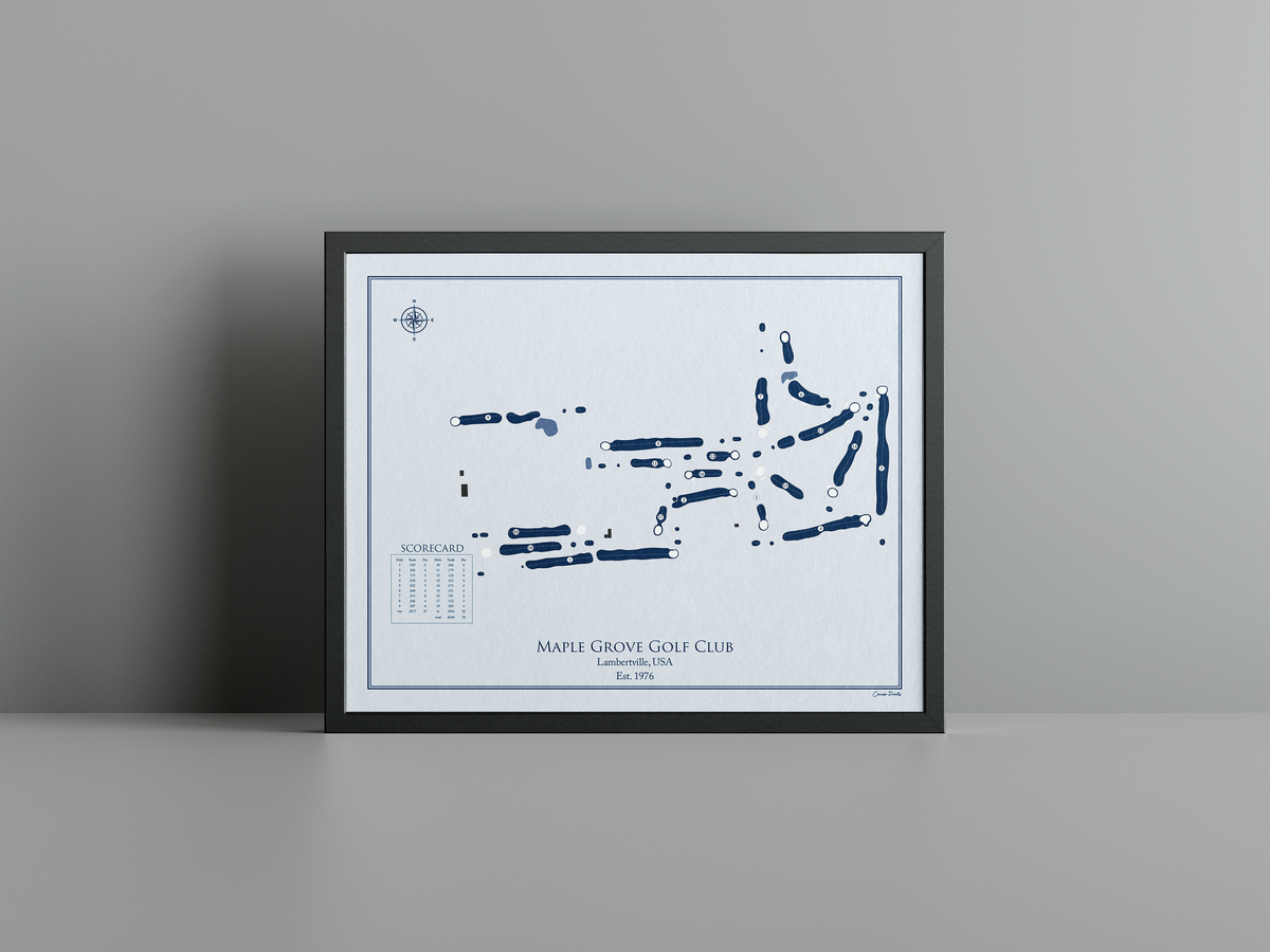 Maple Grove Golf Club - Regulation golf course print, blue frame