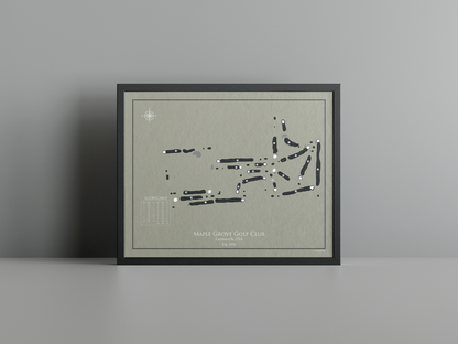 Maple Grove Golf Club - Regulation golf course print, brown frame