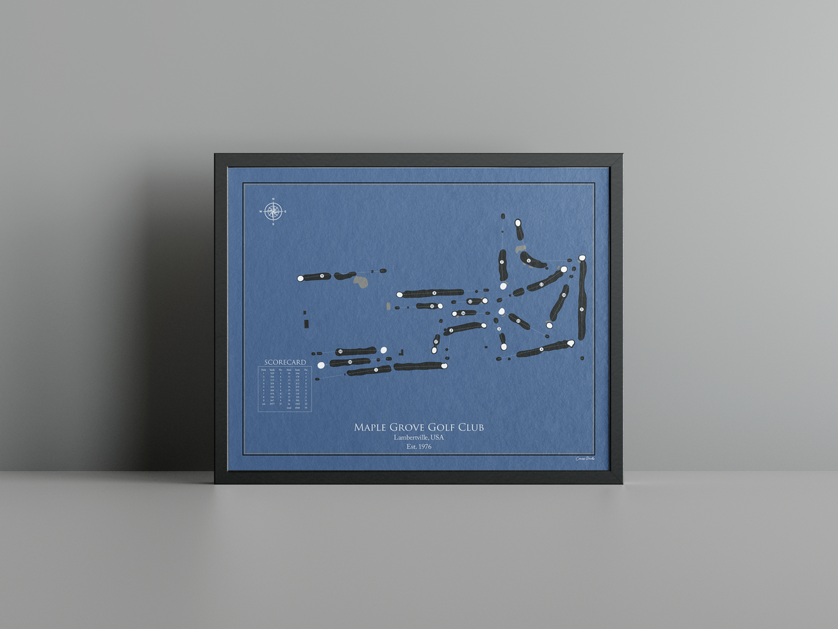 Maple Grove Golf Club - Regulation golf course print, navy frame