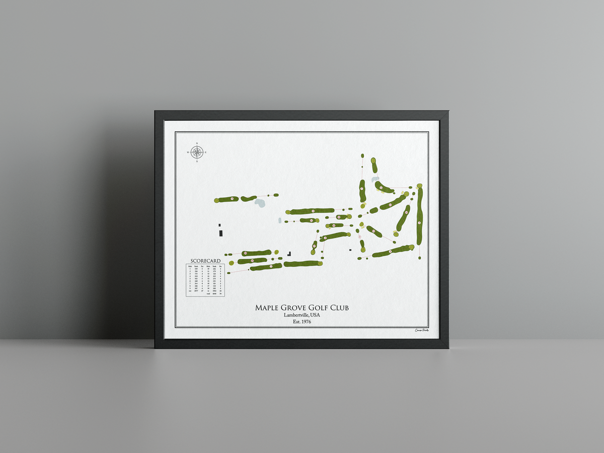 Maple Grove Golf Club - Regulation golf course print, white frame