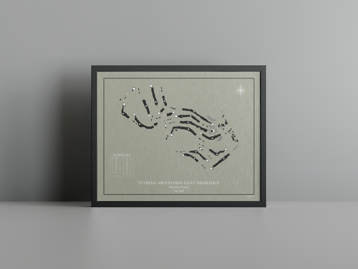 Mariahof Golf Club golf course print, brown frame