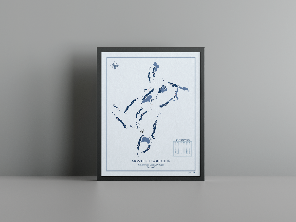 Monte Rei Golf Club golf course print, blue frame