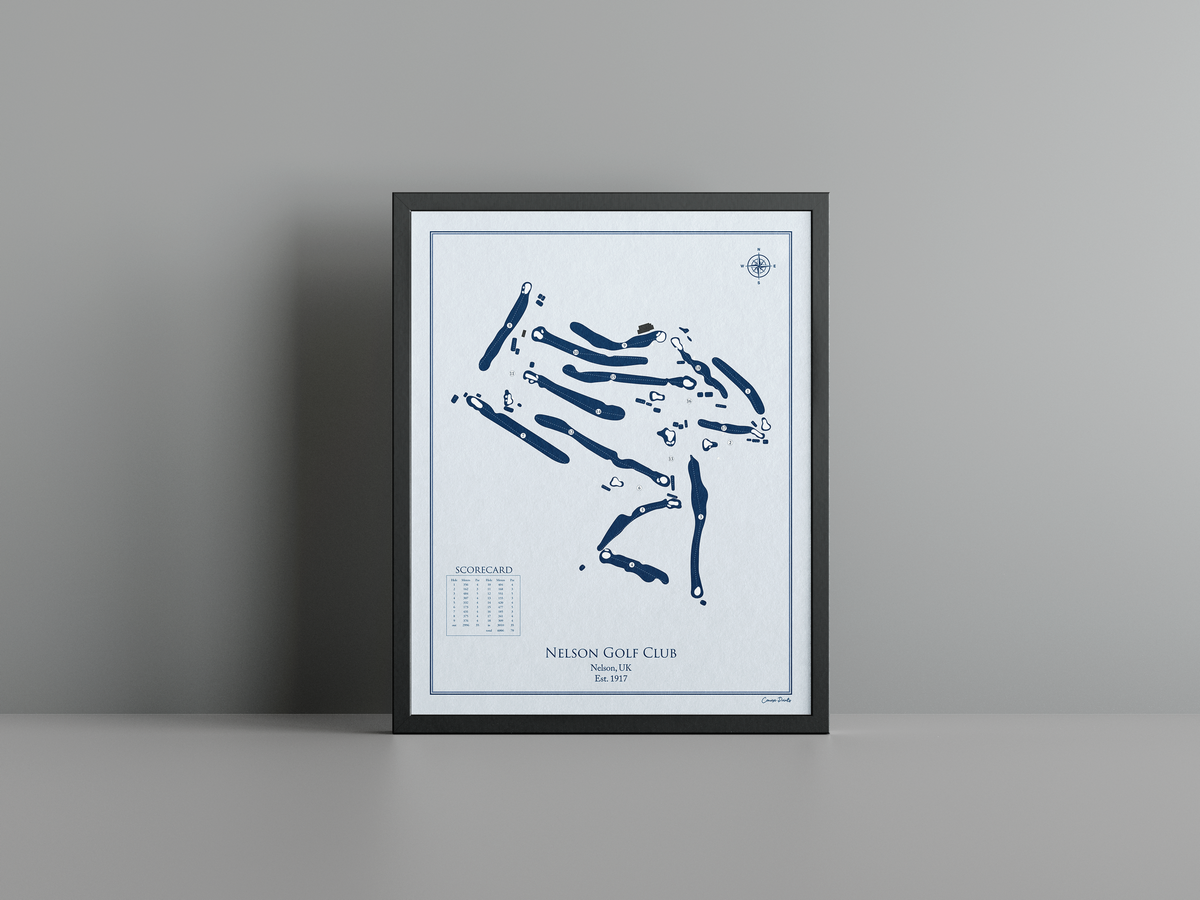 Nelson Golf Club golf course print, blue frame