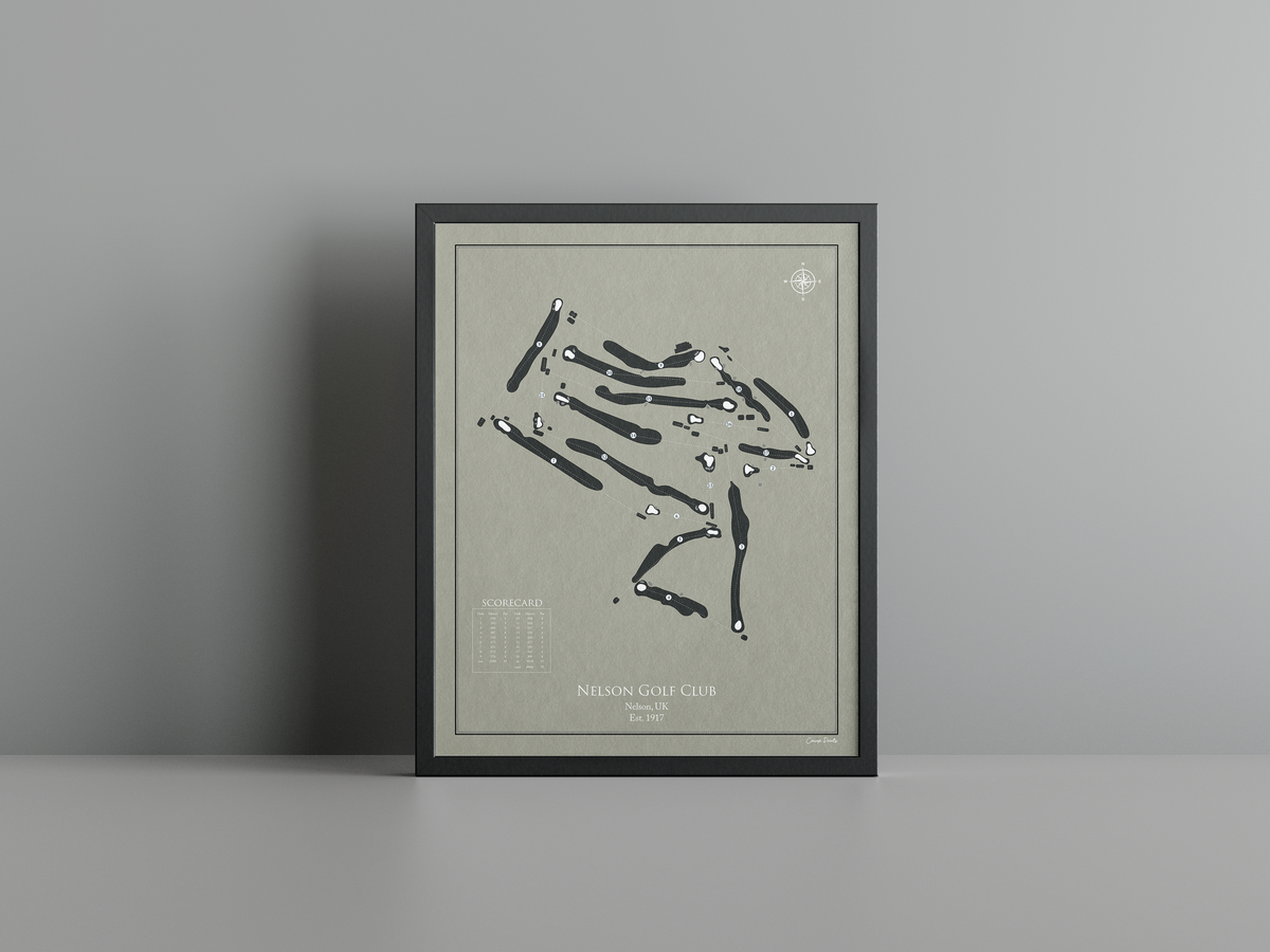 Nelson Golf Club golf course print, brown frame