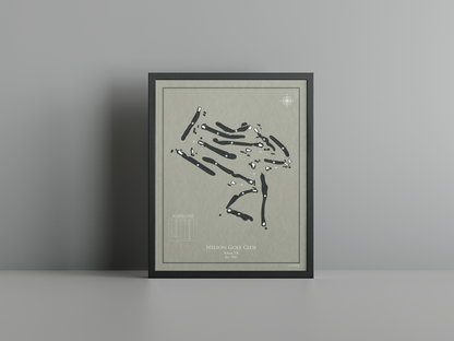 Nelson Golf Club golf course print, brown frame