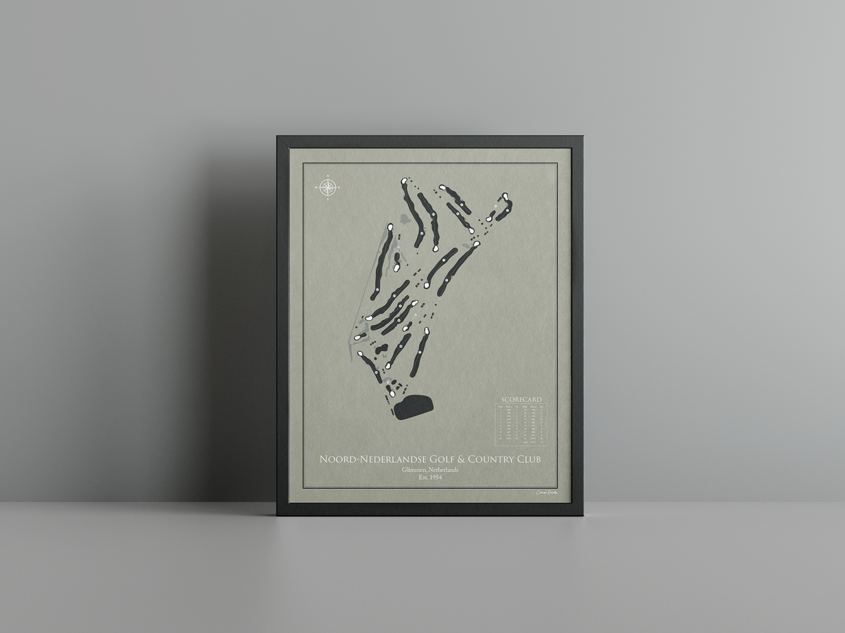 Noord-Nederlandse Golf & Country Club golf course print, brown frame
