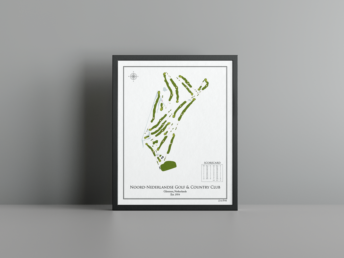 Noord-Nederlandse Golf & Country Club golf course print, white frame