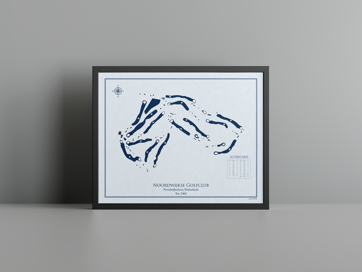 Noordwijkse Golfclub golf course print, blue frame