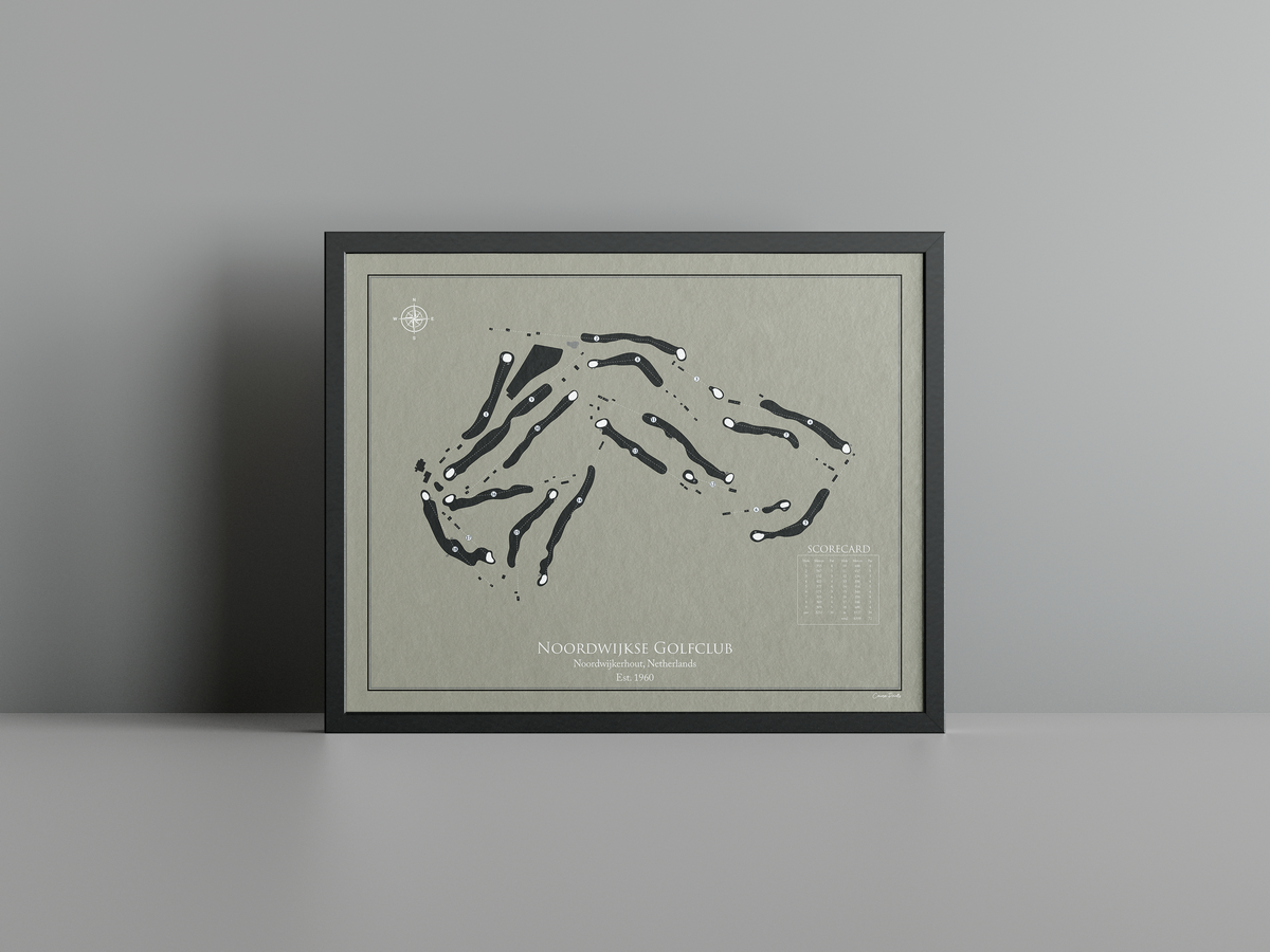Noordwijkse Golfclub golf course print, brown frame
