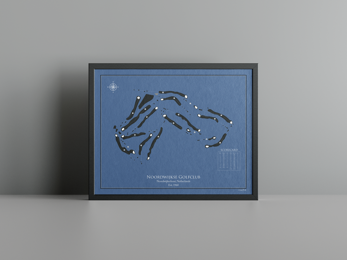 Noordwijkse Golfclub golf course print, navy frame