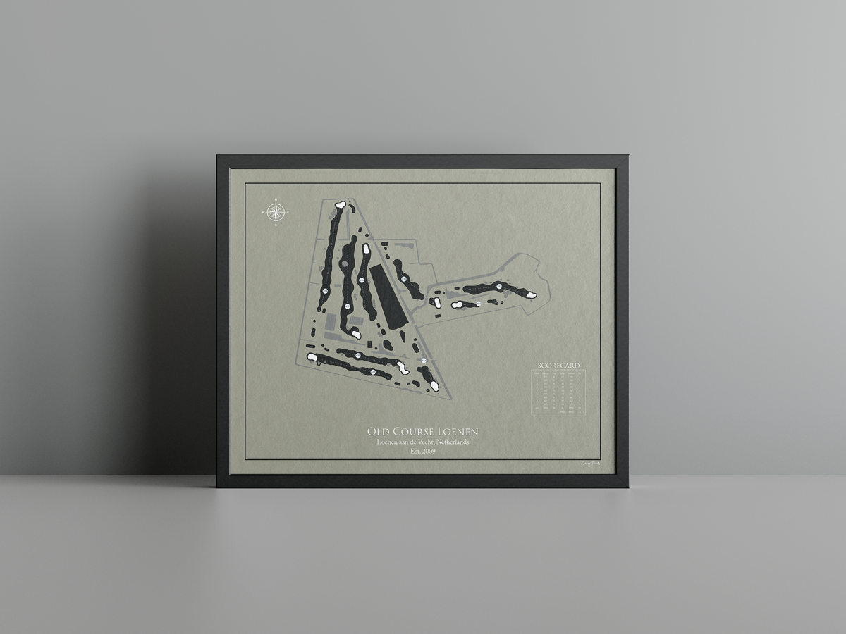 Old Course Loenen golf course print, brown frame
