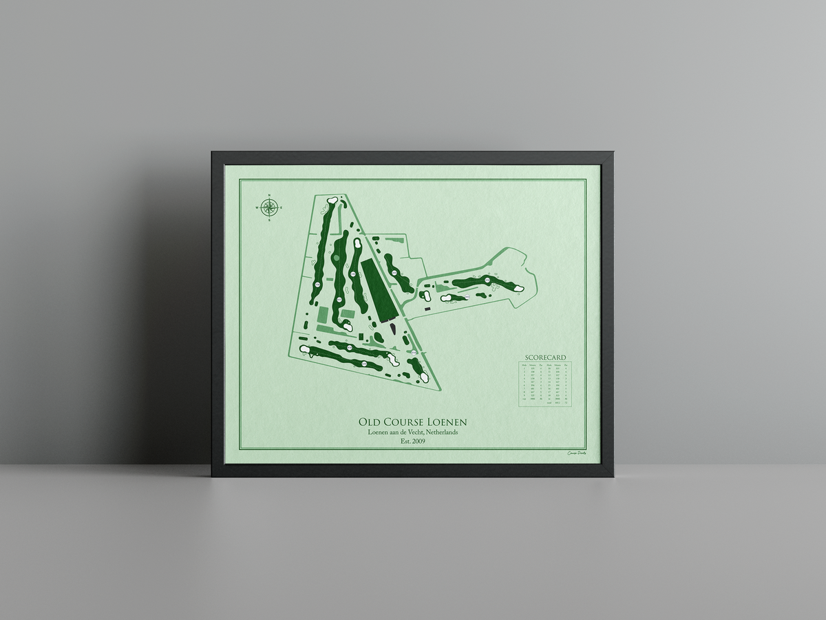 Old Course Loenen golf course print, green frame