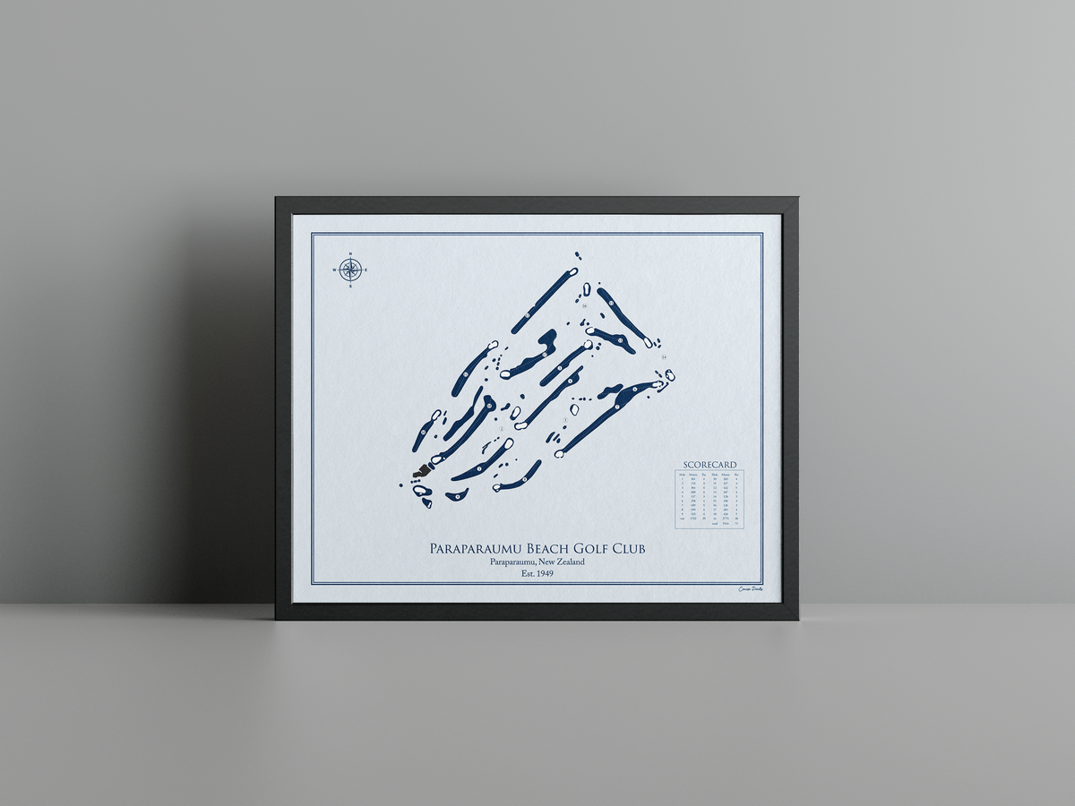 Paraparaumu Beach Golf Club golf course print, blue frame