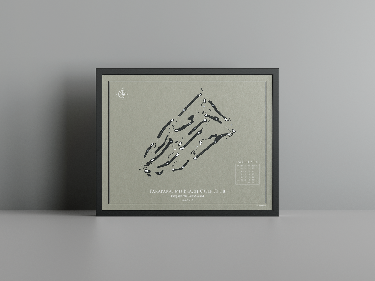 Paraparaumu Beach Golf Club golf course print, brown frame