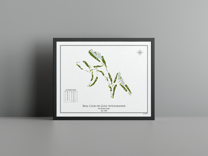 Real Club de Golf Sotogrande golf course print, white frame