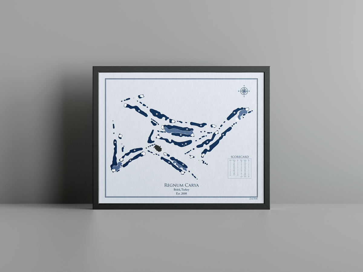 Regnum Carya golf course print, blue frame