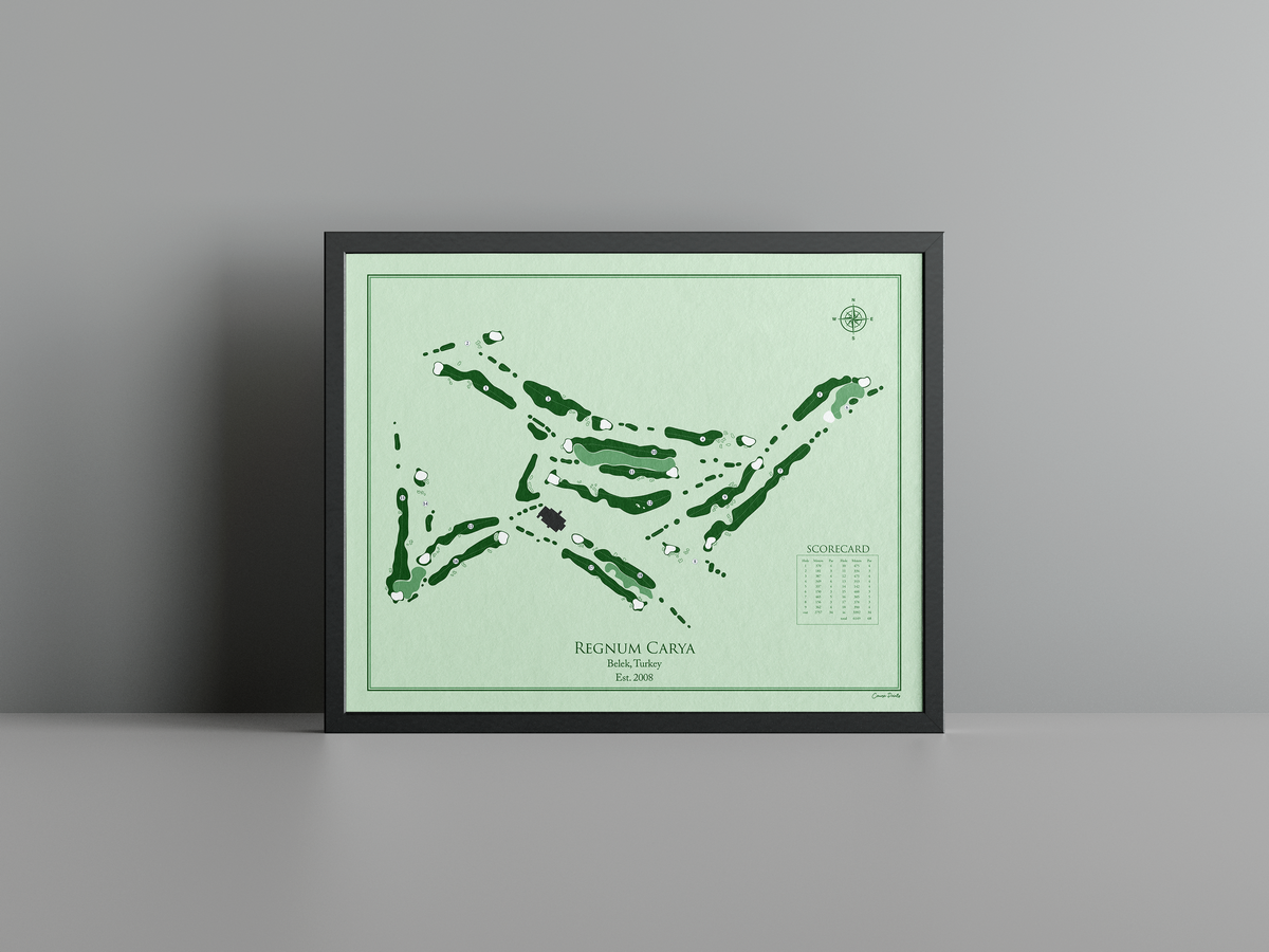 Regnum Carya golf course print, green frame