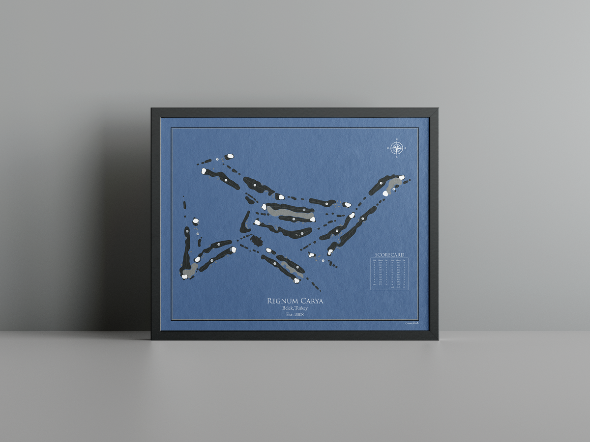 Regnum Carya golf course print, navy frame
