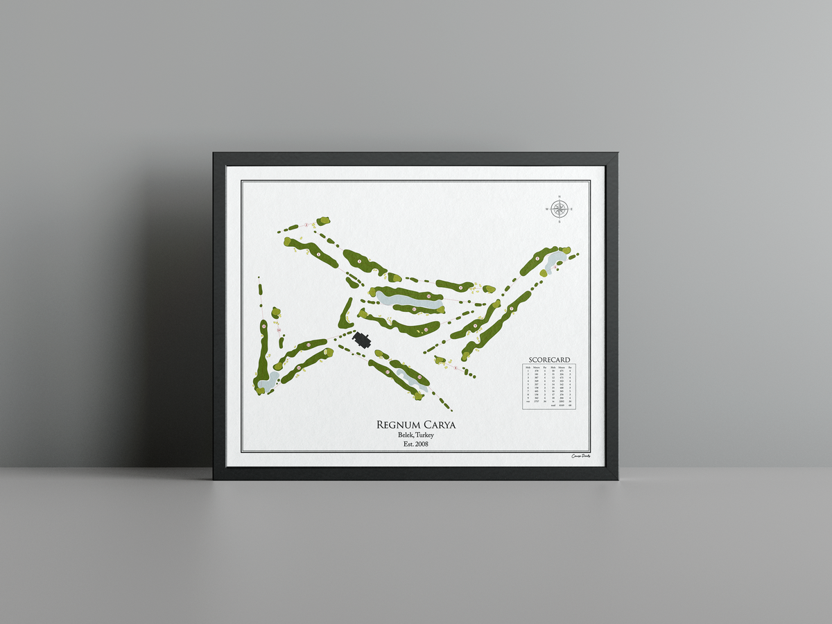 Regnum Carya golf course print, white frame