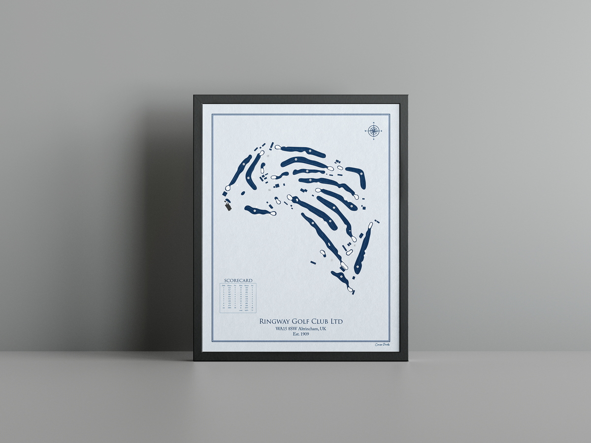 Ringway Golf Club Ltd golf course print, blue frame