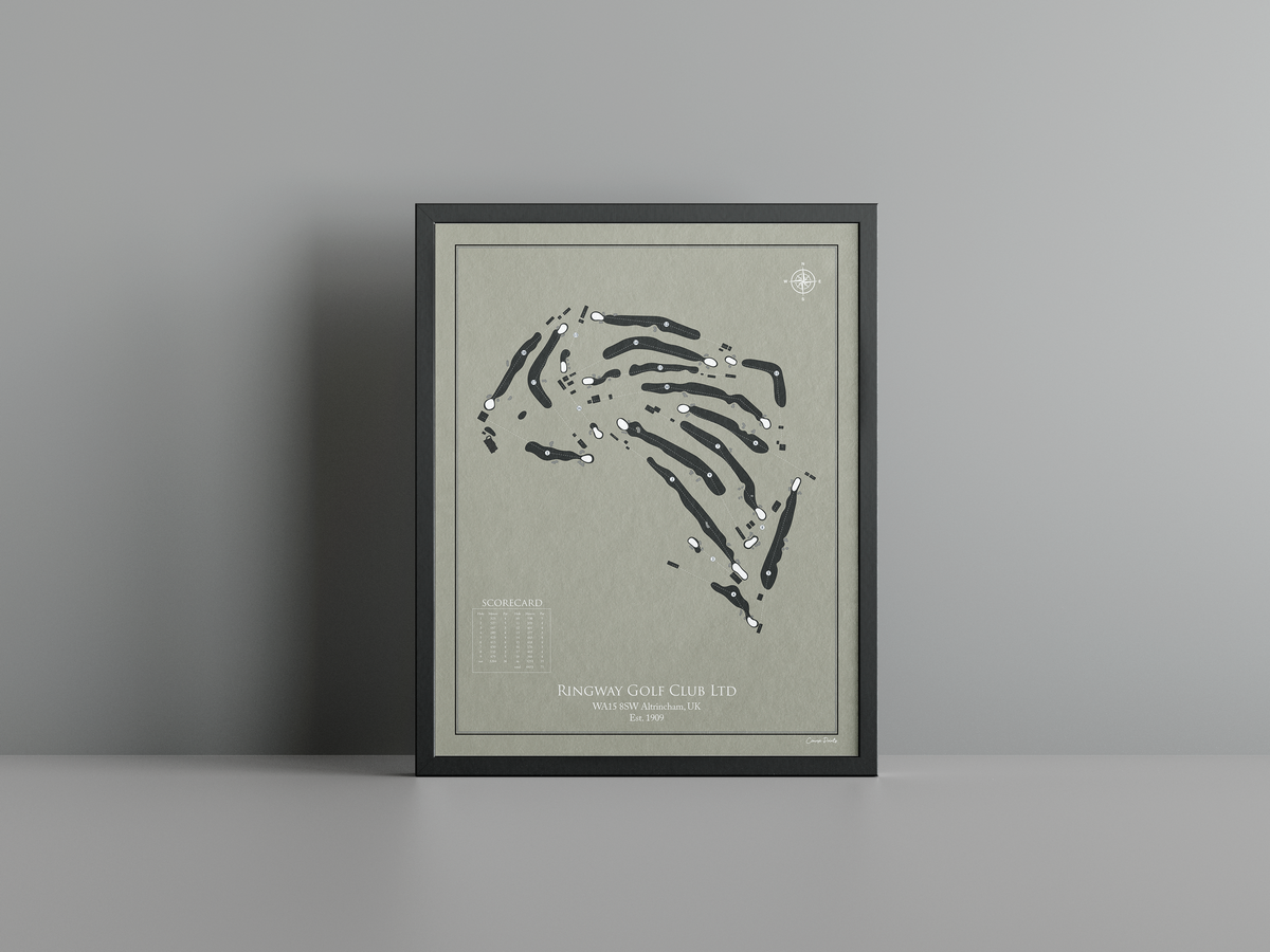 Ringway Golf Club Ltd golf course print, brown frame