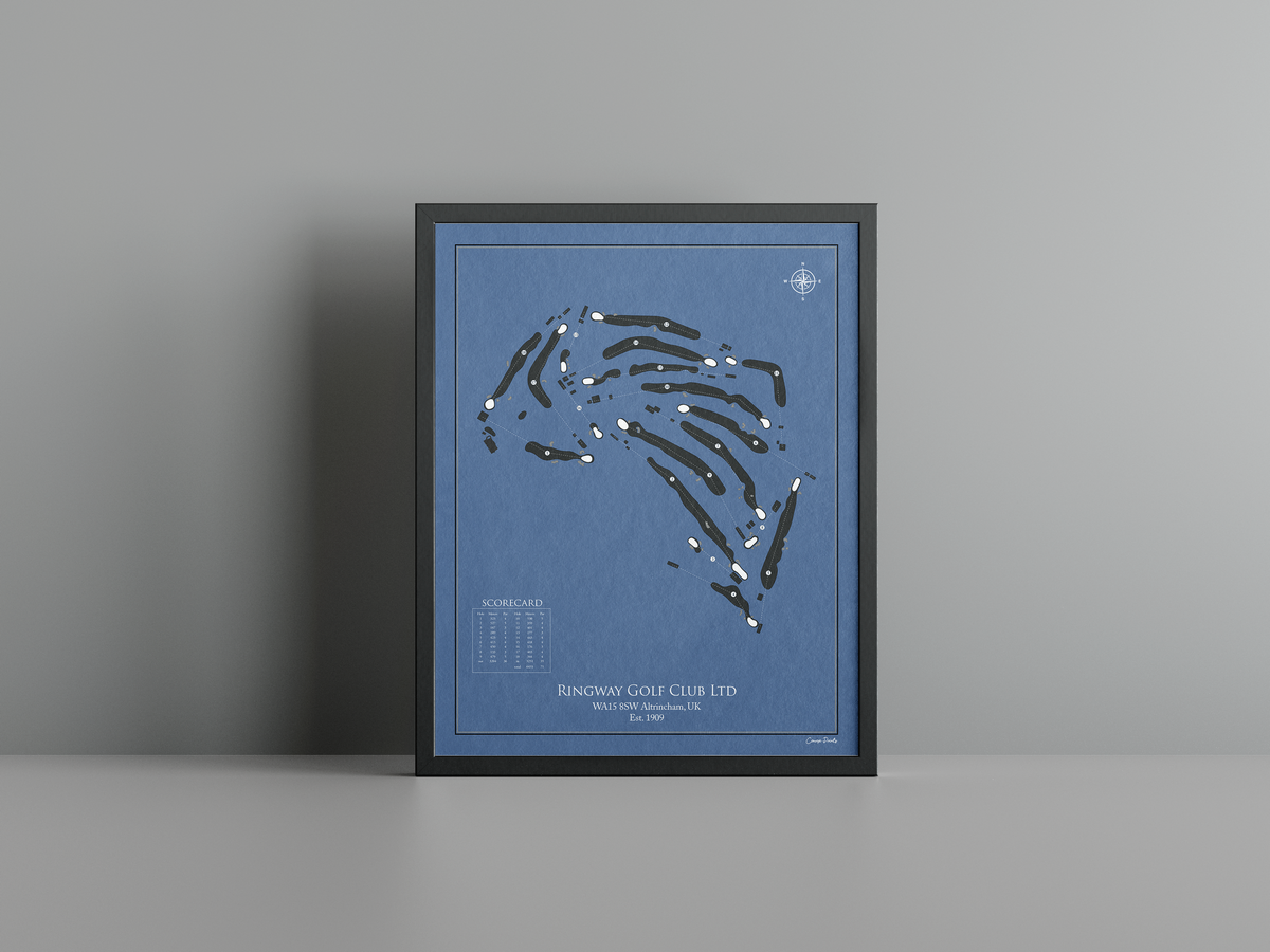 Ringway Golf Club Ltd golf course print, navy frame
