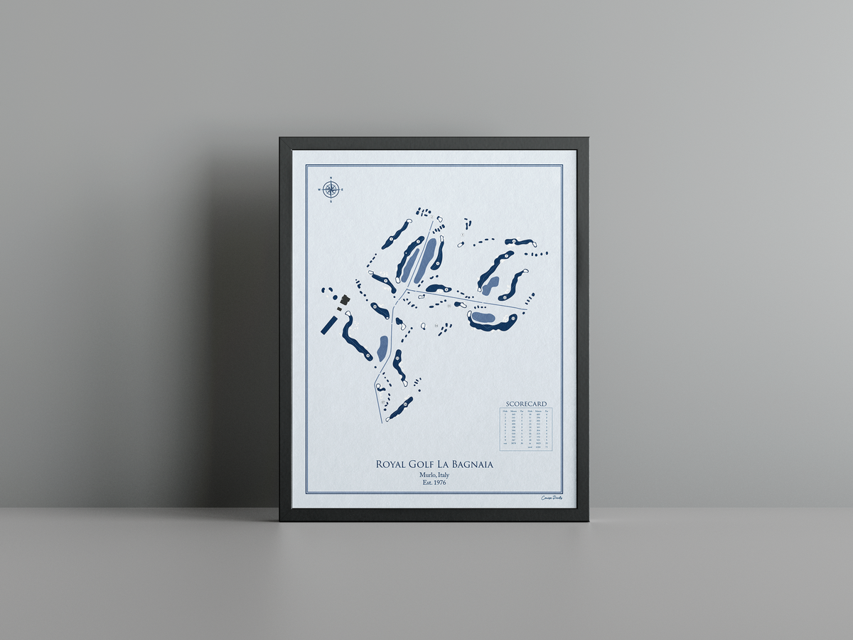 Royal Golf La Bagnaia golf course print, blue frame