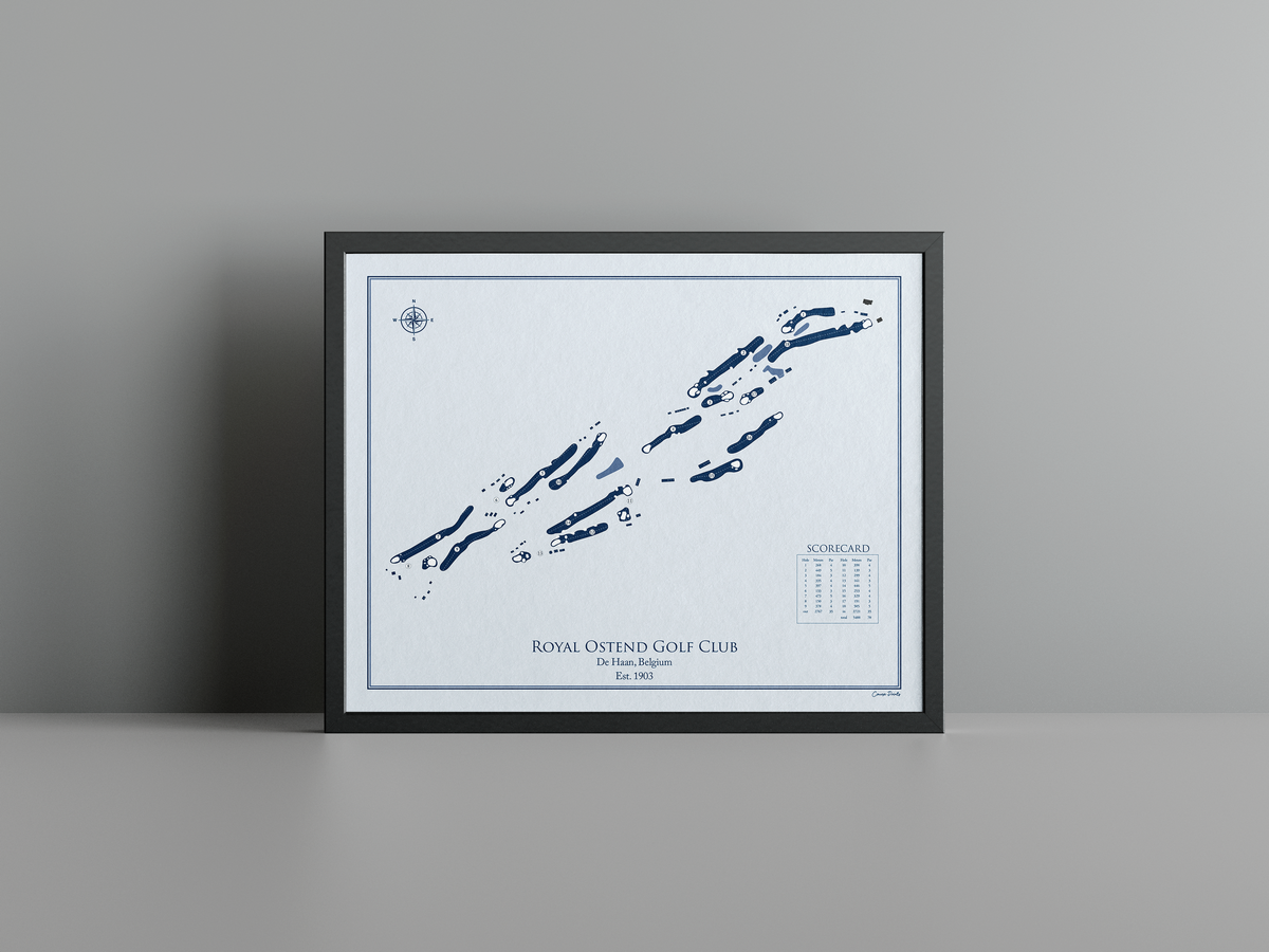Royal Ostend Golf Club golf course print, blue frame
