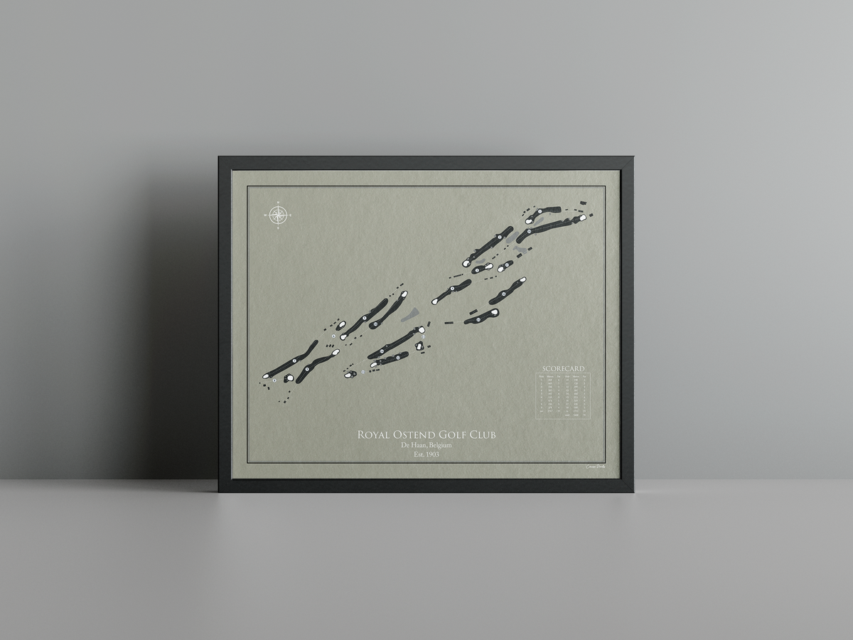 Royal Ostend Golf Club golf course print, brown frame